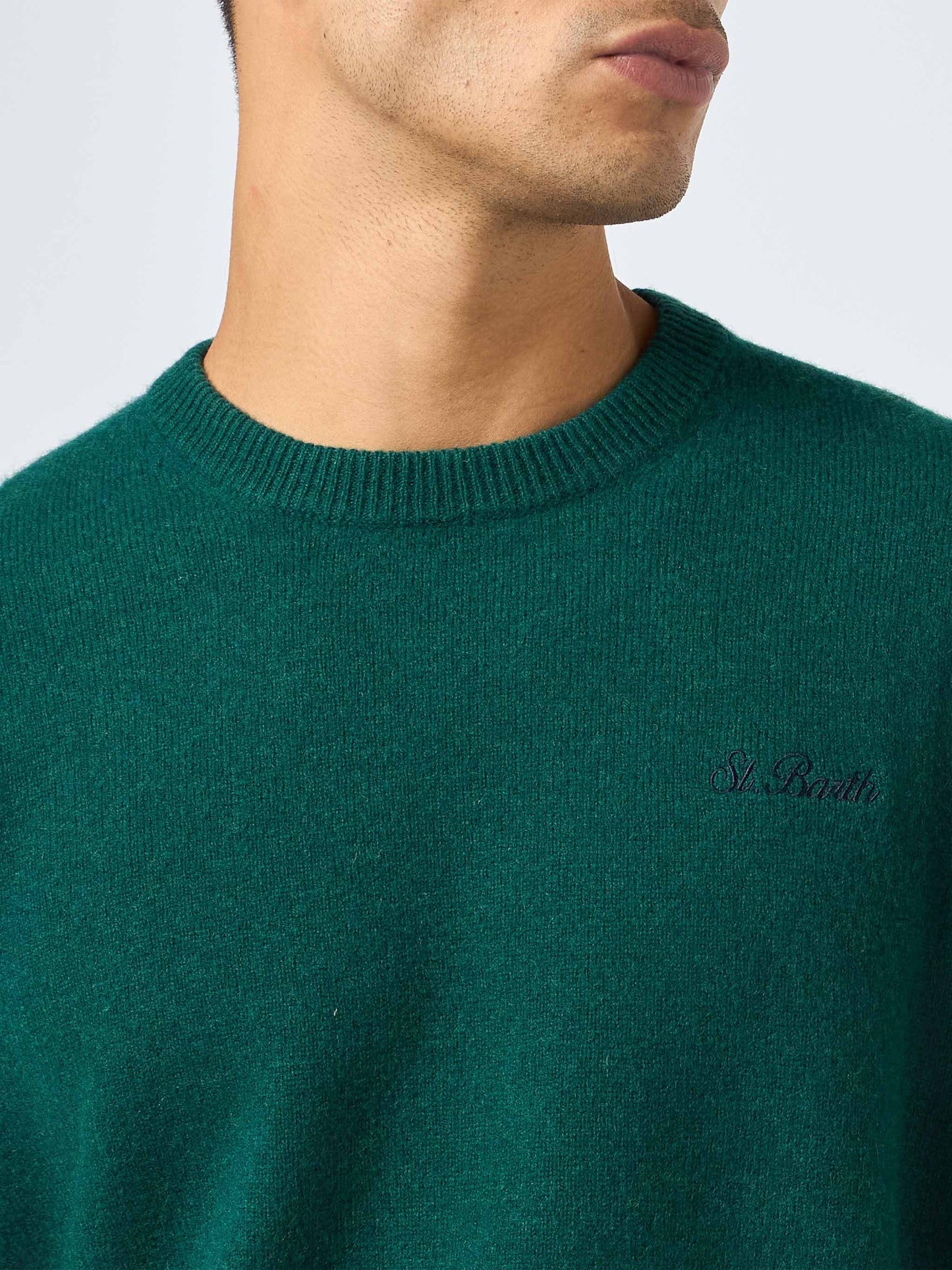 Man crewneck green sweater with St. Barth embroidery - MC2 Saint Barth