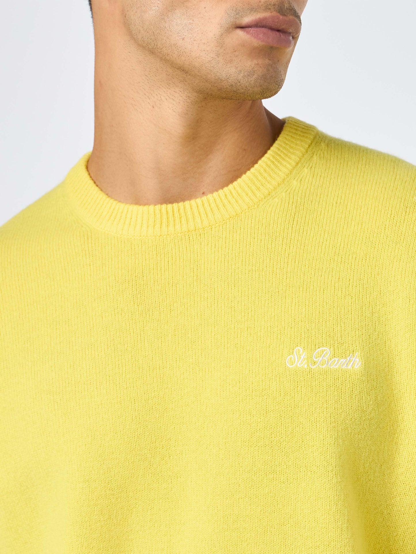 Man crewneck yellow sweater with St. Barth embroidery - MC2 Saint Barth
