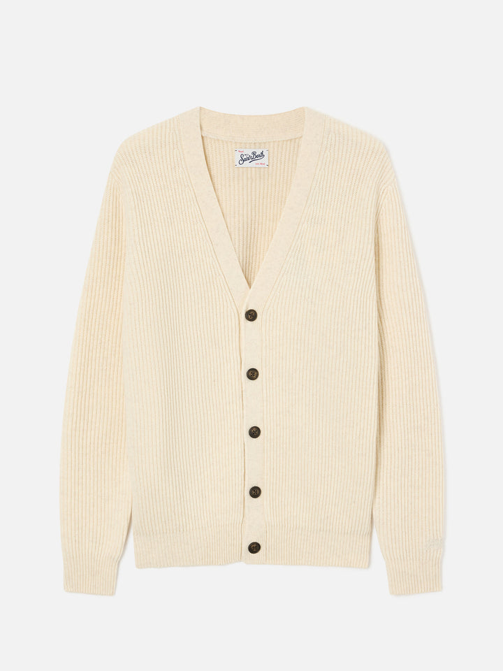 Cárdigan acanalado de lana Herrison Beige 
