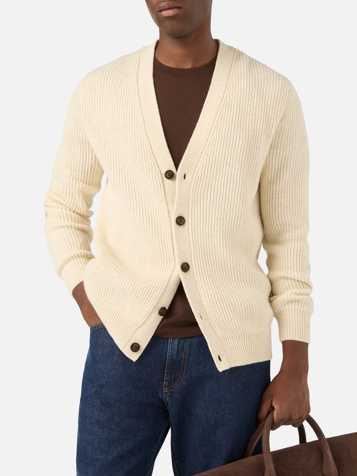 Cárdigan acanalado de lana Herrison Beige 
