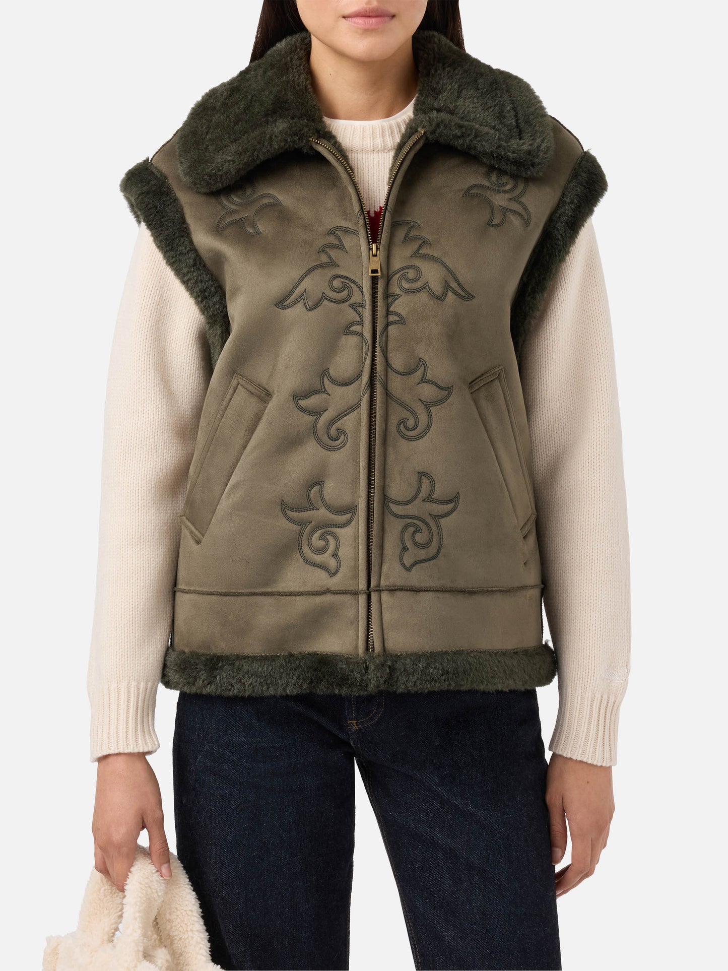 Hesketh faux-shearling gilet with western embroidery