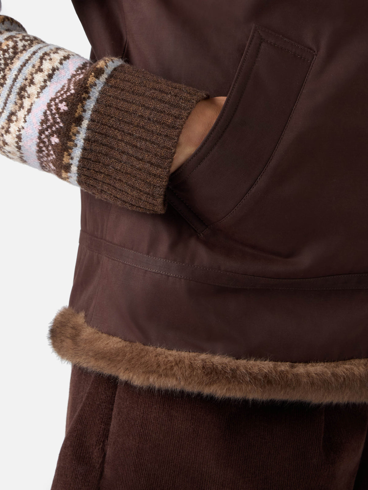 Gilet réversible ciré Hesketh marron foncé avec fausse fourrure 