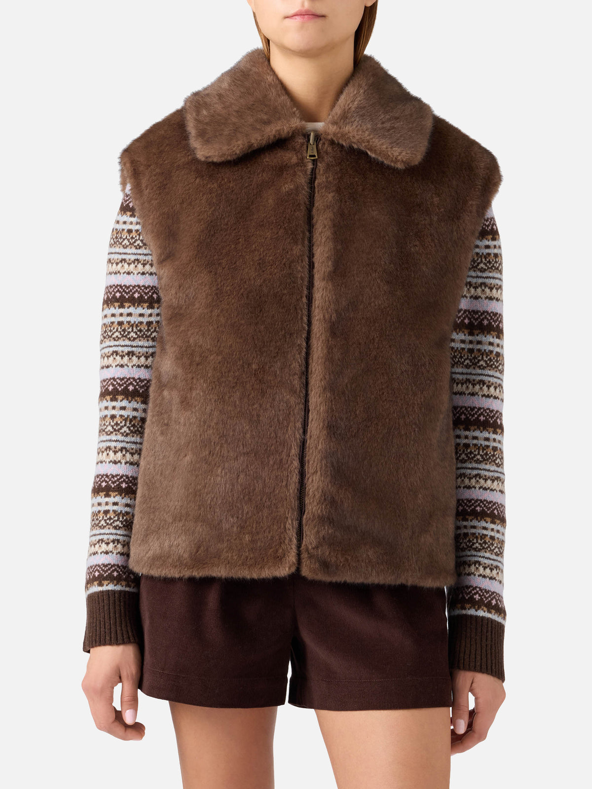 Gilet réversible ciré Hesketh marron foncé avec fausse fourrure 