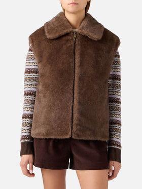 Gilet réversible ciré Hesketh marron foncé avec fausse fourrure 