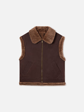 Gilet réversible ciré Hesketh marron foncé avec fausse fourrure 
