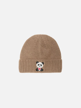 Holden cashmere-blend beanie in beige with Trudi Panda embroidery | TRUDI SPECIAL EDITION