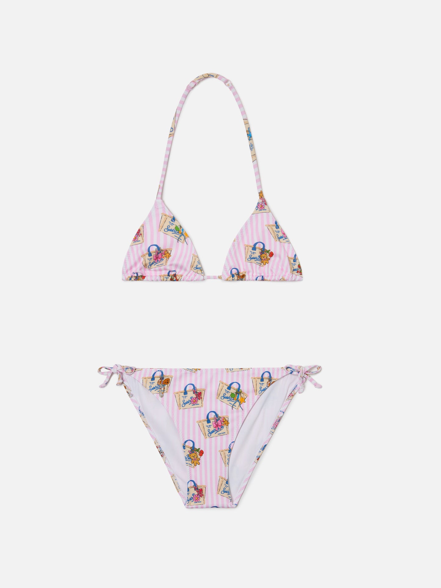 Bikini Holly a righe bianche e rosa con stampa funny all-over