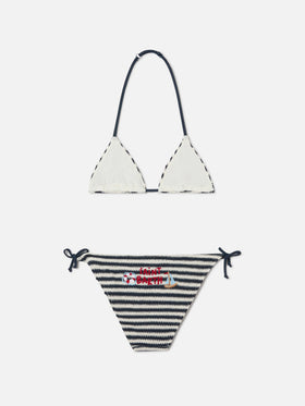 Holly crochet striped bikini with nautical embroidery