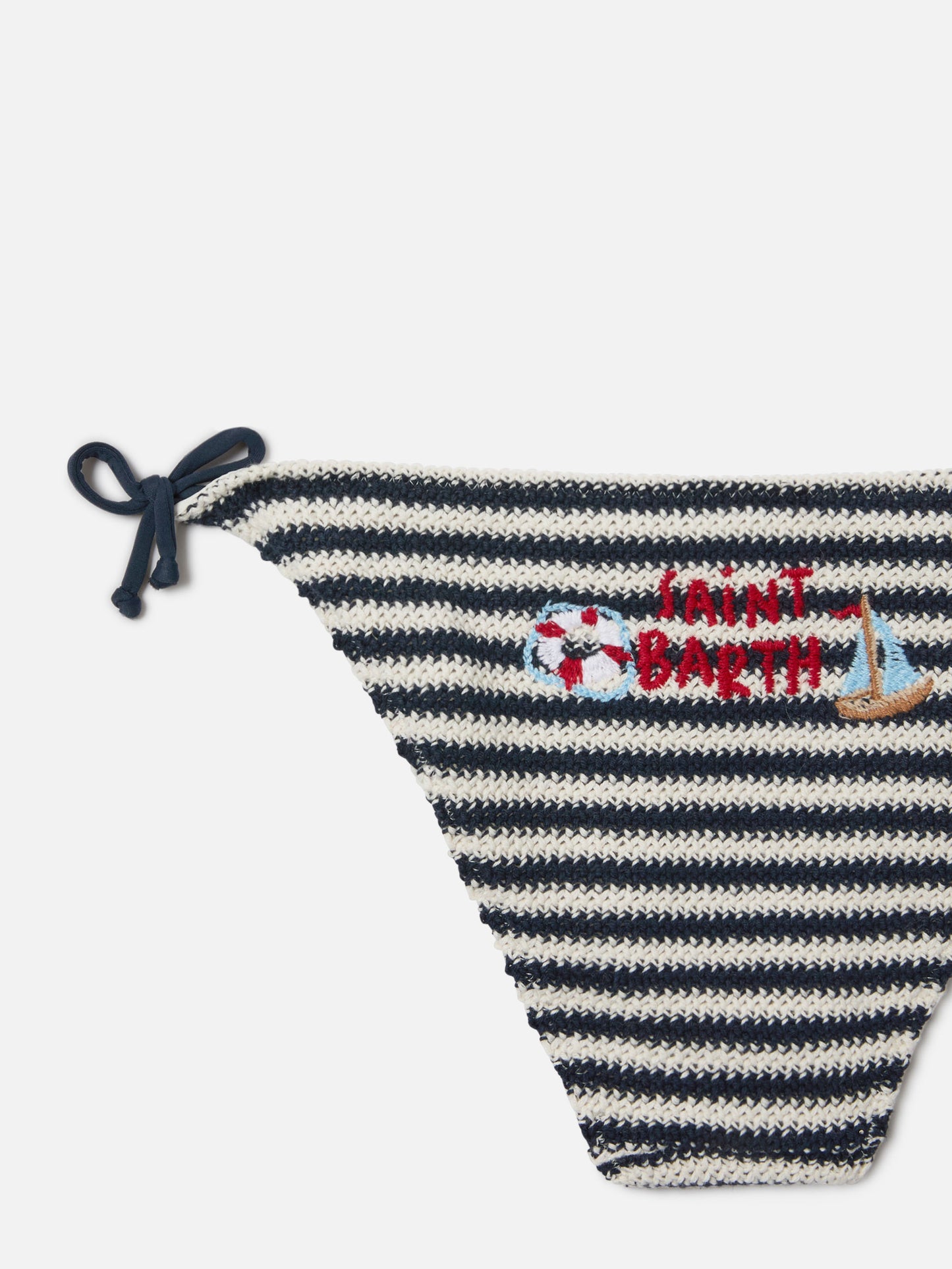 Holly crochet striped bikini with nautical embroidery