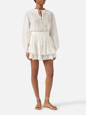 Beige ramie Harper blouse with embroidered motif