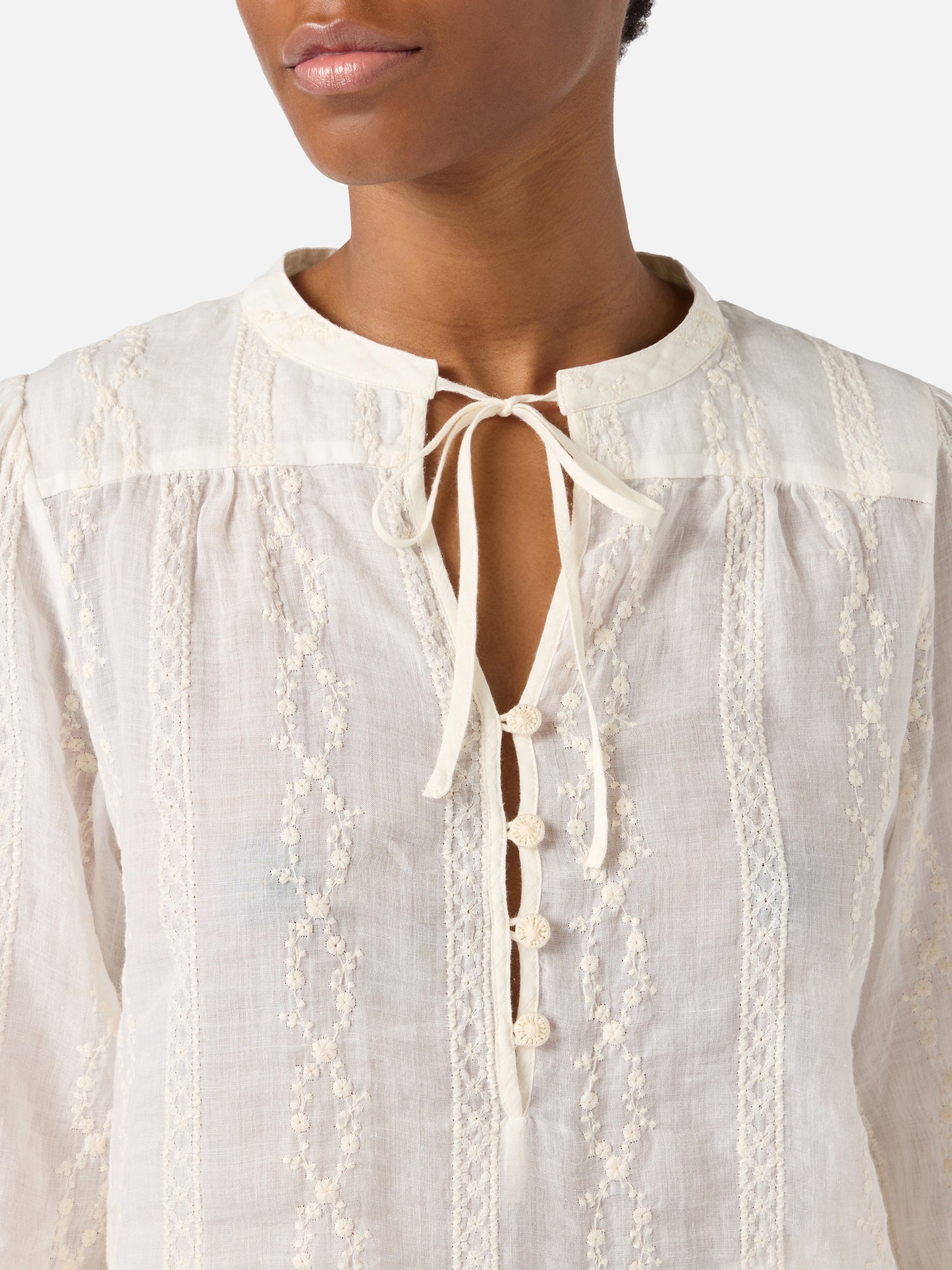 Beige ramie Harper blouse with embroidered motif