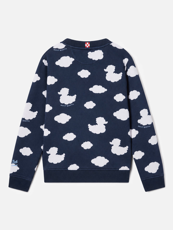 Blaues Kinder-Sweatshirt mit Rundhalsausschnitt und Stickerei „Coccole e nuvole“ | COCCOLEBIMBI SPECIAL EDITION 