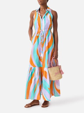 Robe longue Ida en coton avec imprimé vagues 