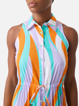 Robe longue Ida en coton avec imprimé vagues 