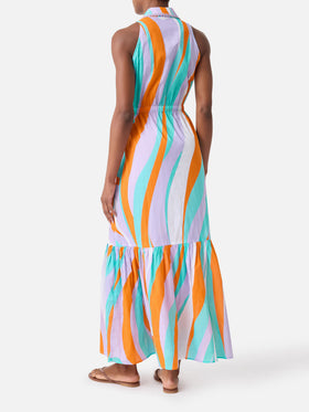 Robe longue Ida en coton avec imprimé vagues 