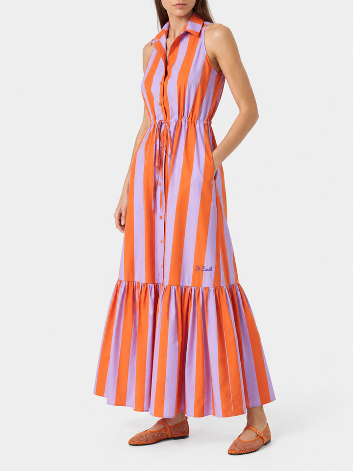 Ida cotton long dress with striped print