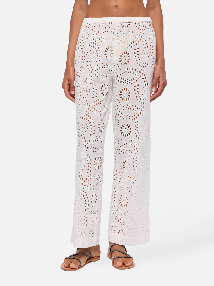 Pantaloni in Sangallo di cotone bianco Inez