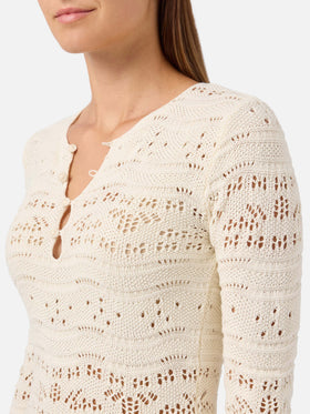Robe en maille de coton ajourée blanche Ilany 