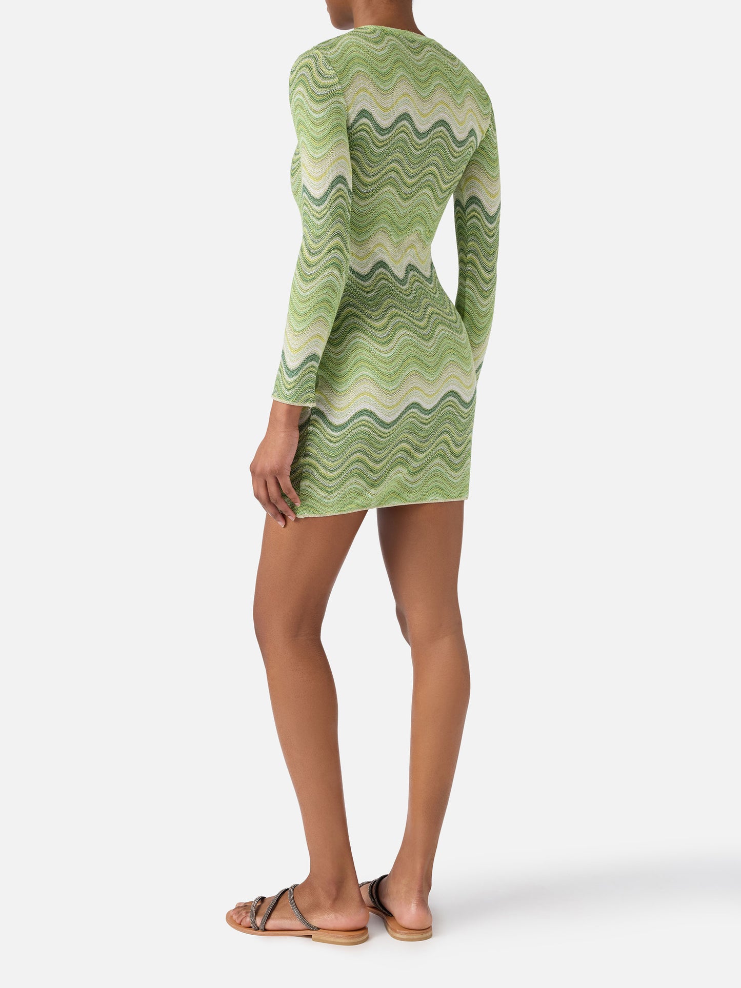 Short Imany dress in green degradé raschel fabric