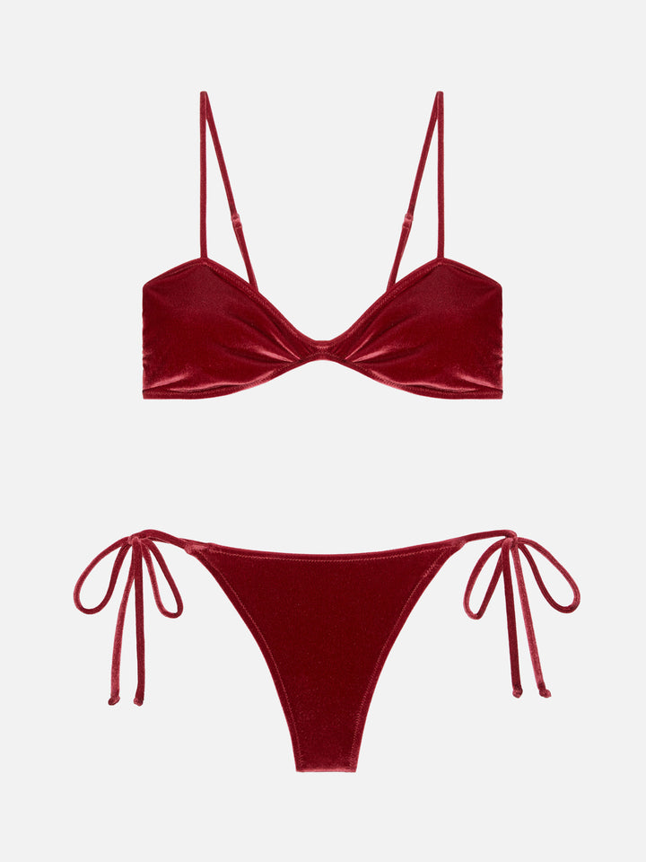 Woman scooped bikini Ipanema Naomi in brick red velvet