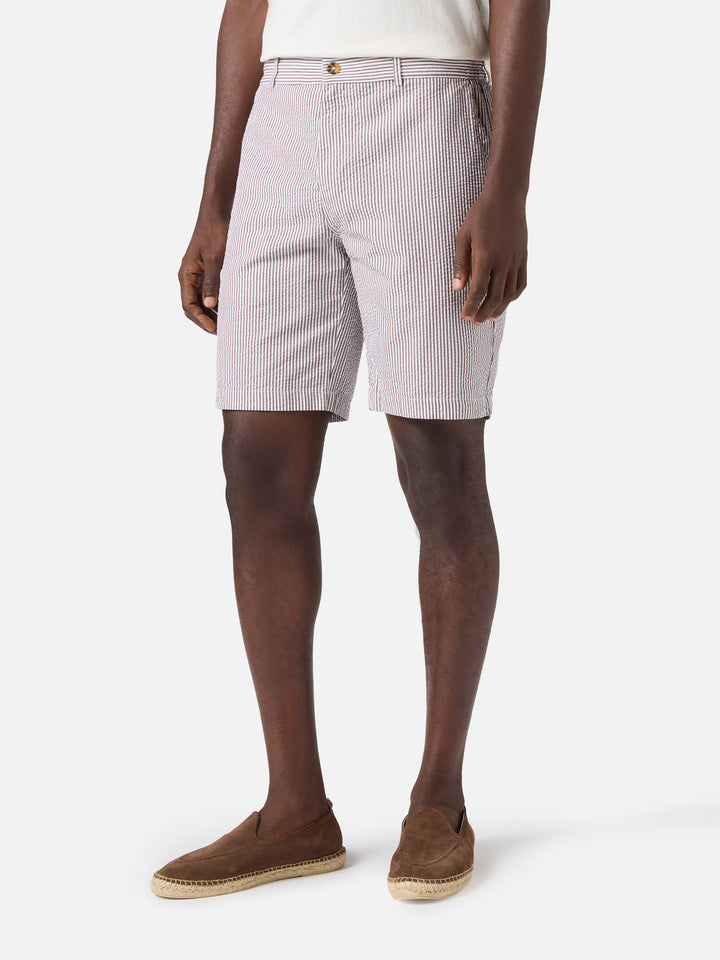 Brown Ischia bermuda shorts in striped seersucker