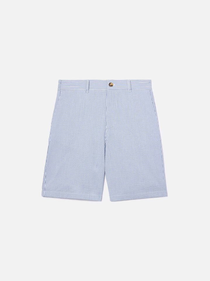 Navy blue Ischia bermuda shorts in striped seersucker