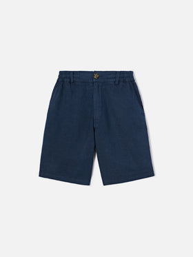 Shorts Ischia Jr in lino blu navy