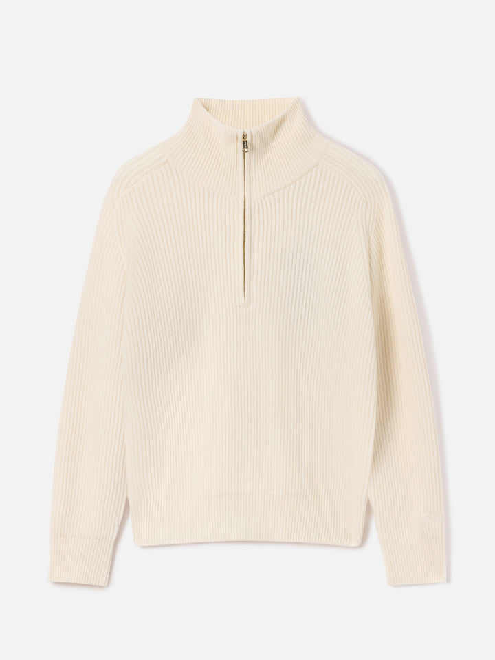 Punto de lana Isalyn off white con media cremallera 