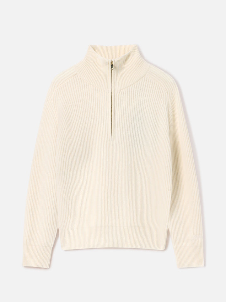 Maglia Isalyn off white in lana con mezza zip