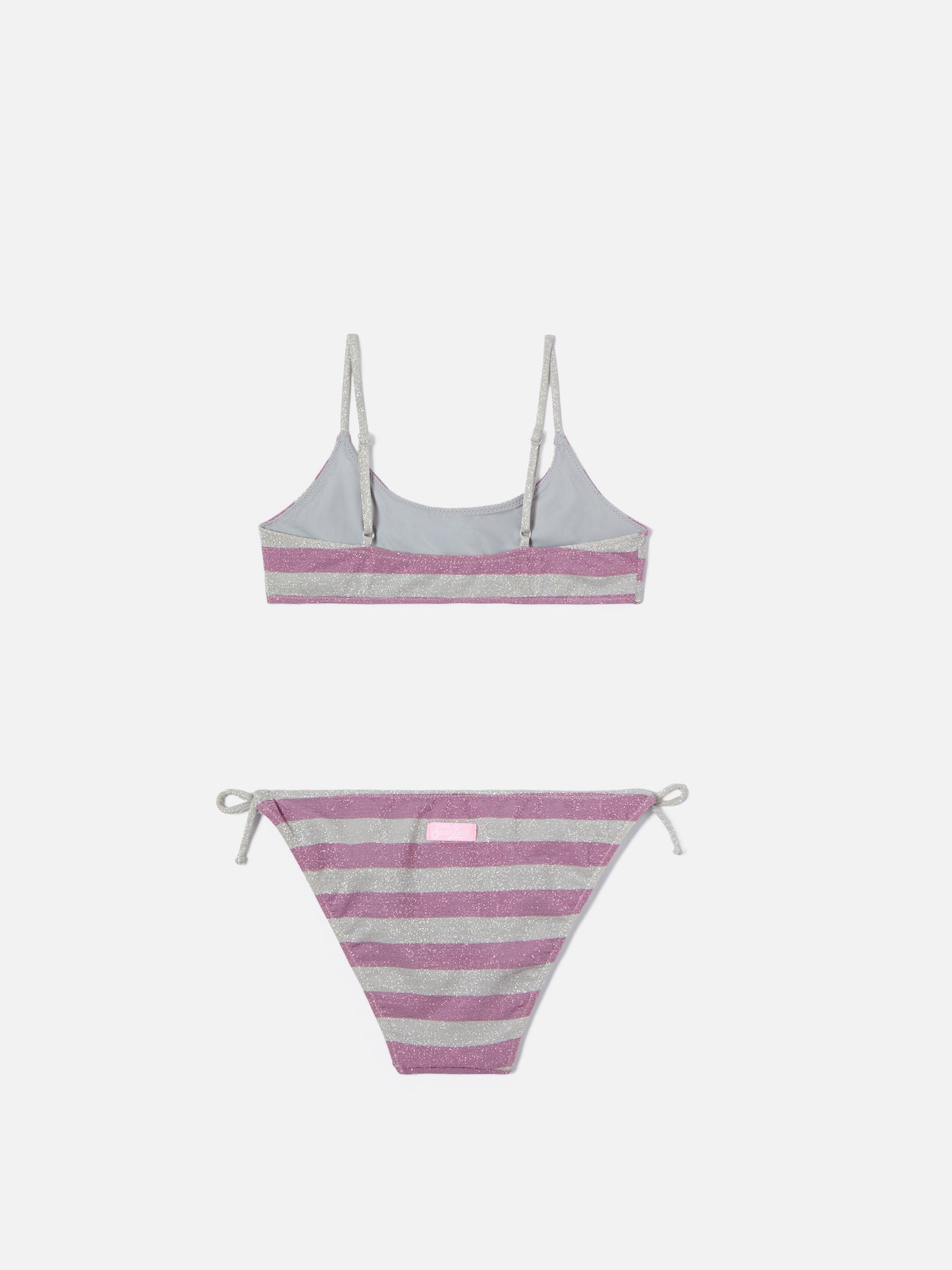 Bikini Jaiden de lurex a rayas rosa y plateadas 