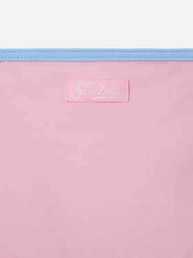 Bikini Jaiden String rosa con patch multicolor effetto spugna