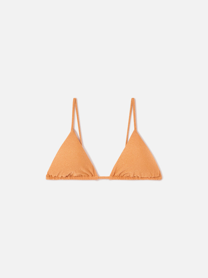 Orange Janet lurex triangle bikini top