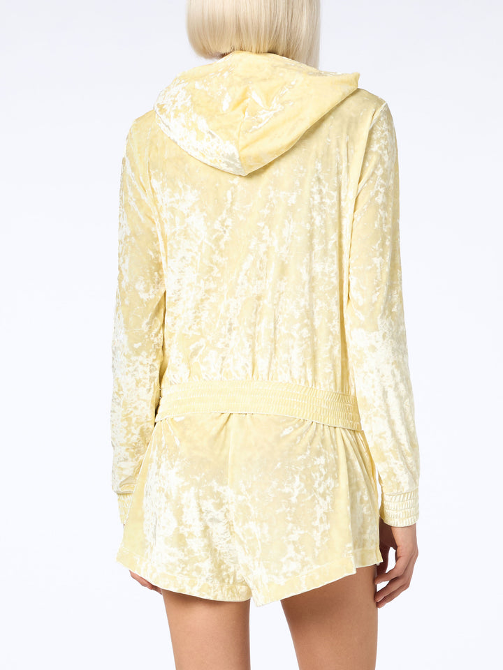 Woman pale yellow chenille zipped hoodie Jasmine - MC2 Saint Barth