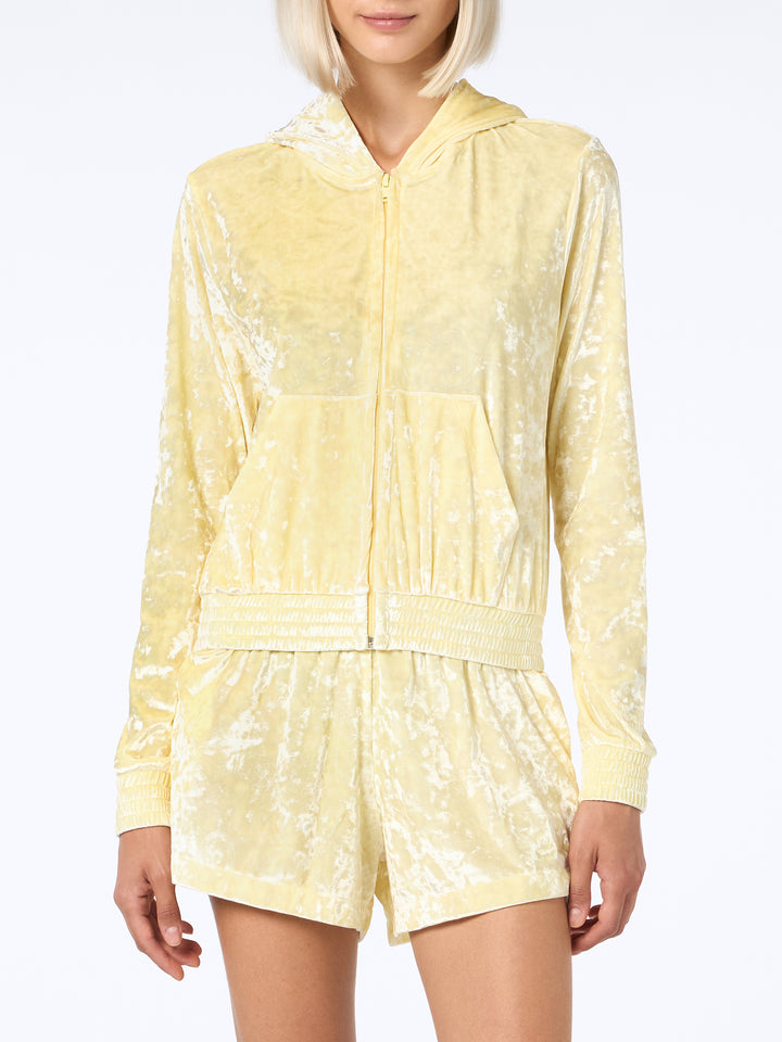 Woman pale yellow chenille zipped hoodie Jasmine - MC2 Saint Barth