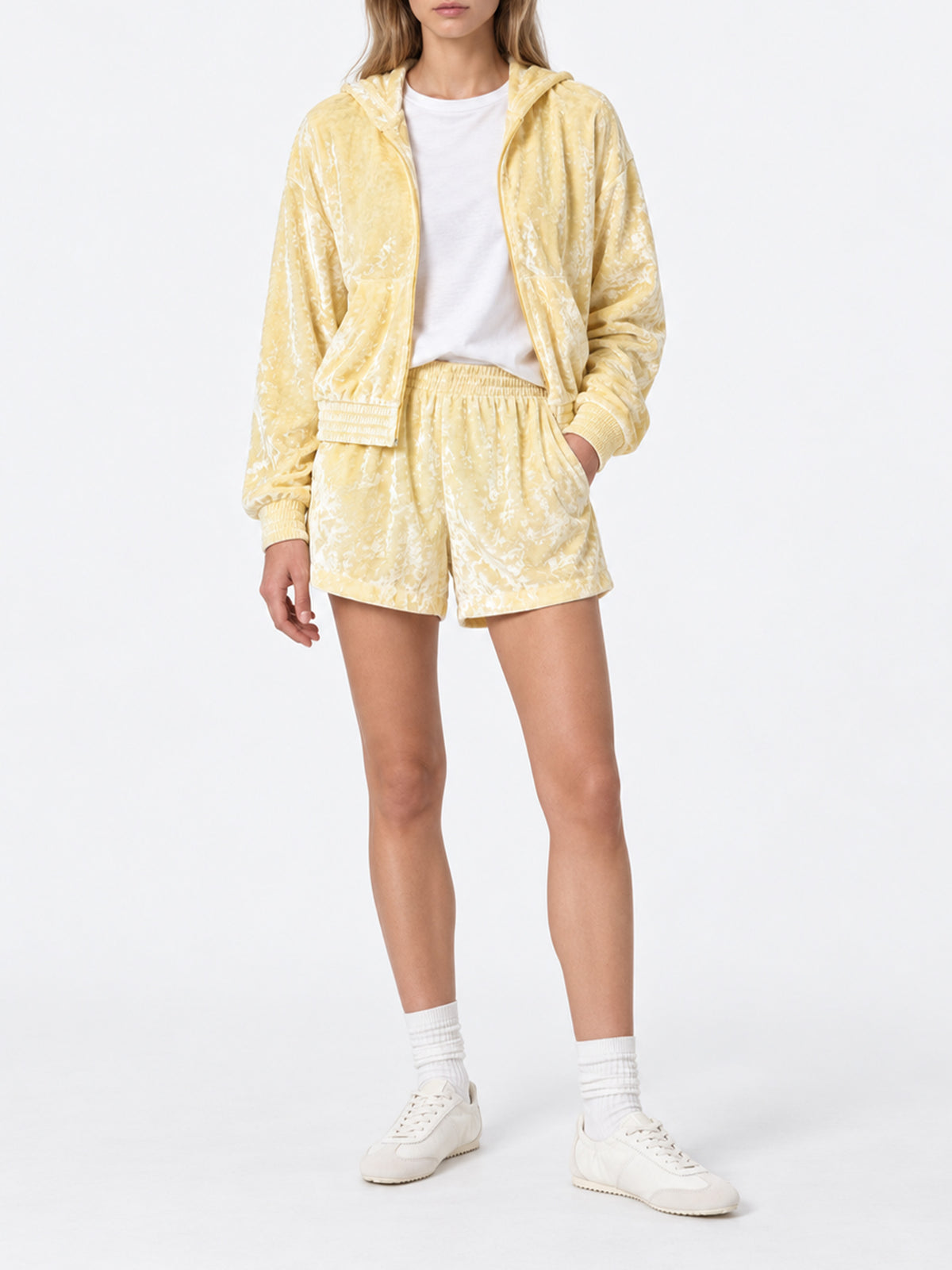 Hellgelbe Cate Pull-up-Shorts aus Chenille 