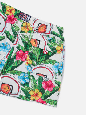 Short de bain garçon à imprimé panier 