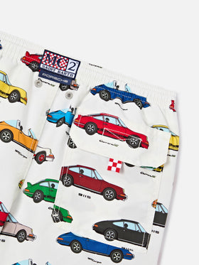Jean swim shorts with all-over Porsche print | Special Edition