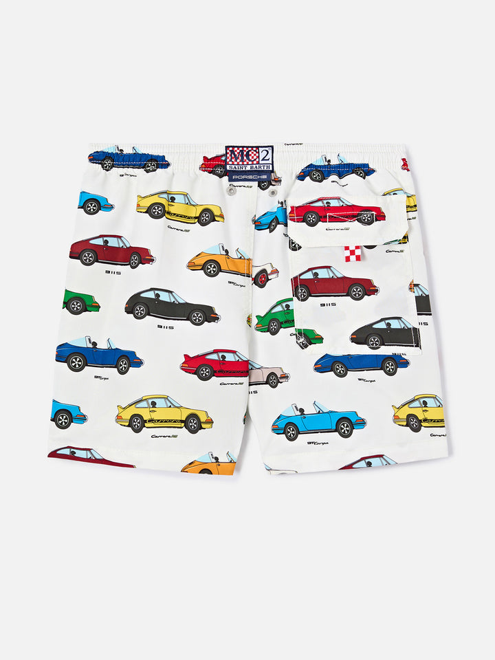 Jean swim shorts with all-over Porsche print | Special Edition