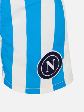 Jean mid-length swim shorts with Napoli print and patch | SSC NAPOLI SPECIAL EDITION