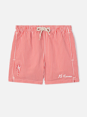 Jean red striped swim shorts with AS Cannes embroidery | AS CANNES SPECIAL EDITION