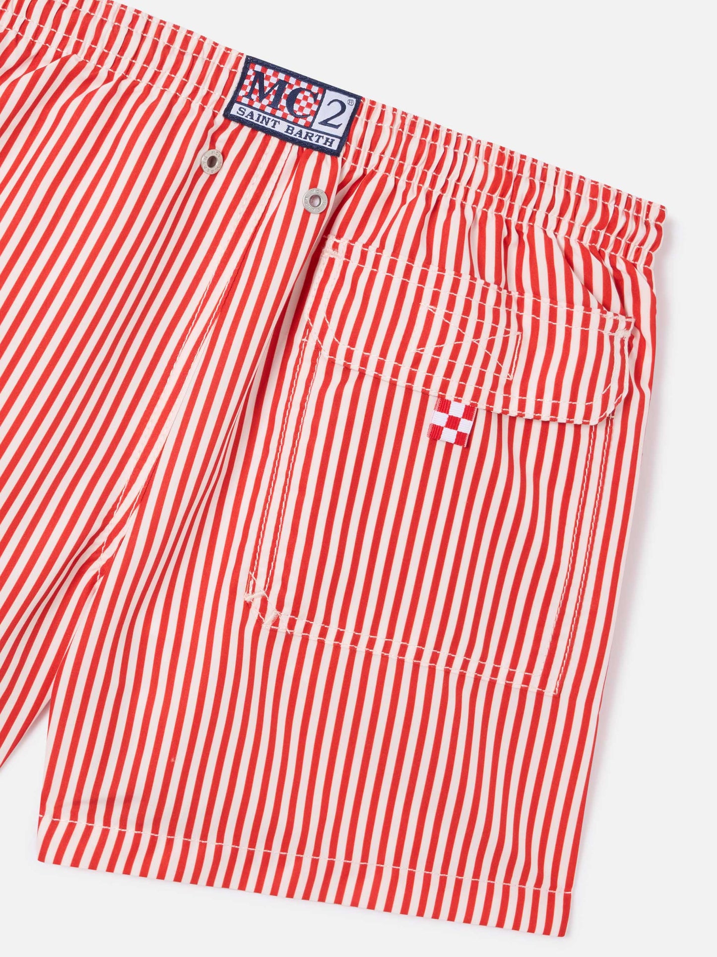 Jean red striped swim shorts with AS Cannes embroidery | AS CANNES SPECIAL EDITION