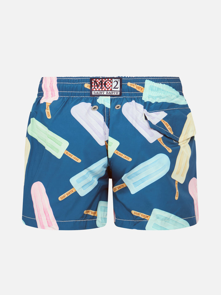 Boy lightweight fabric swim-shorts Jean Lighting with popsicles print - MC2 Saint Barth