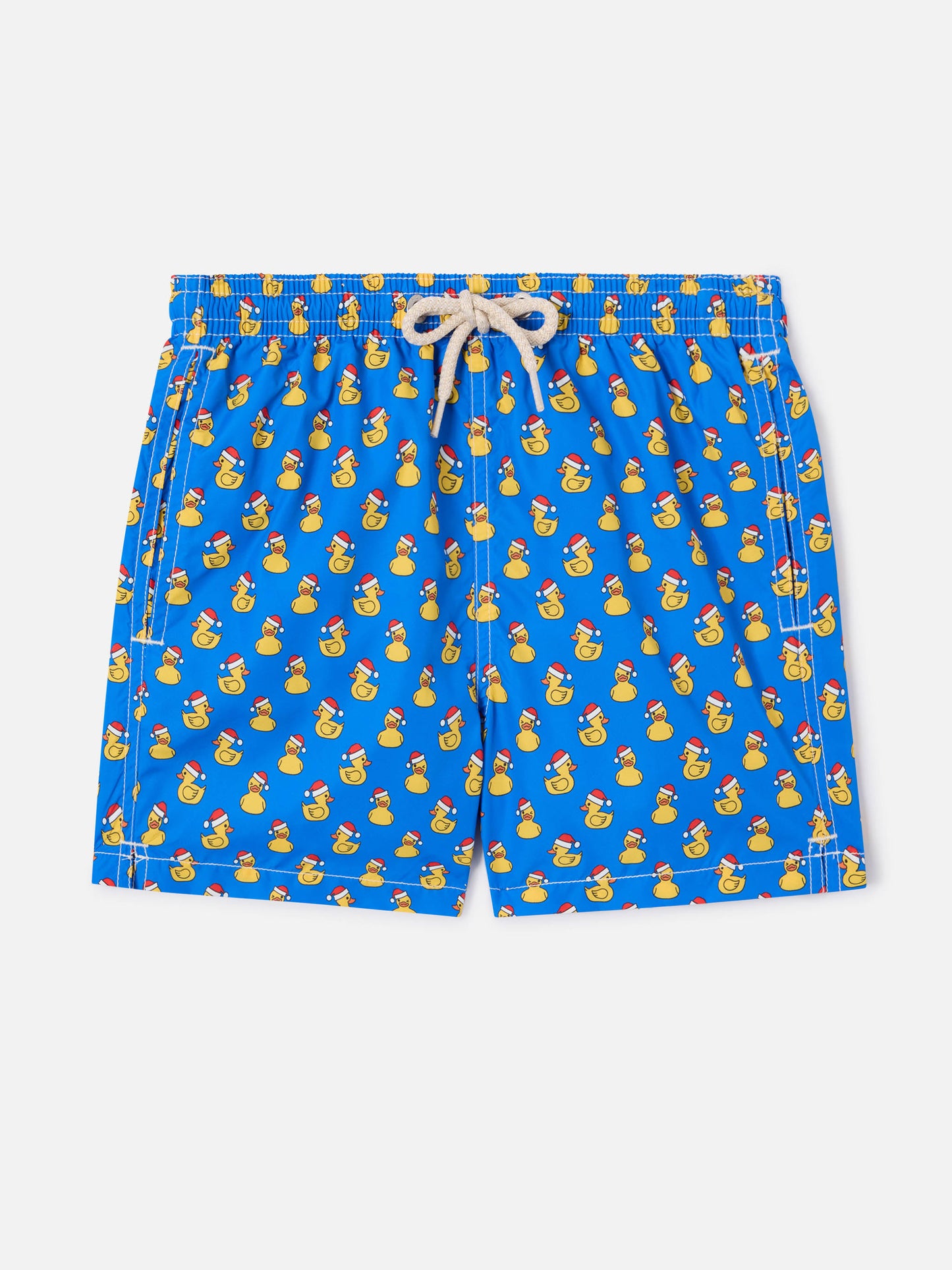 Boy light fabric swim shorts with Christmas ducks print
