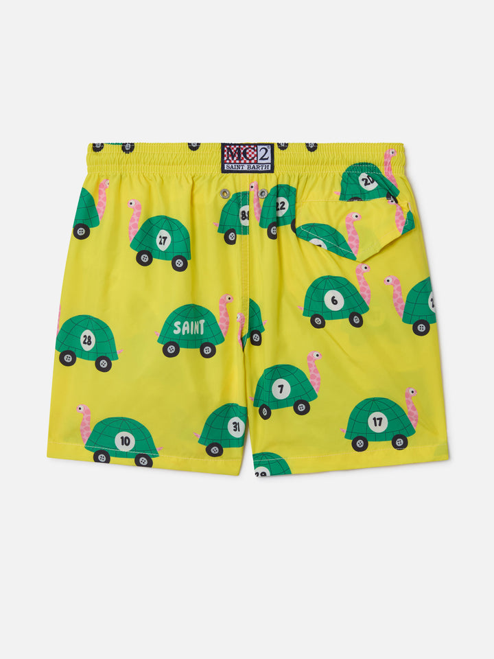 Boy lightweight fabric swim-shorts Jean Lighting with turtle print
