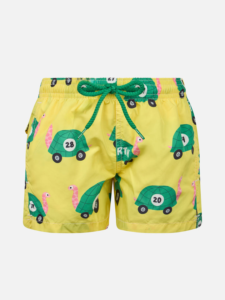 Boy lightweight fabric swim-shorts Jean Lighting with turtle print - MC2 Saint Barth
