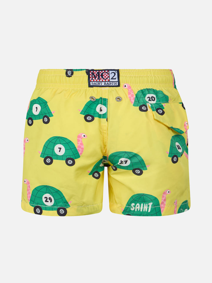 Boy lightweight fabric swim-shorts Jean Lighting with turtle print - MC2 Saint Barth