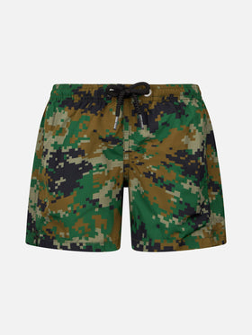 Boy lightweight fabric swim-shorts Jean Lighting with pixel camouflage print - MC2 Saint Barth