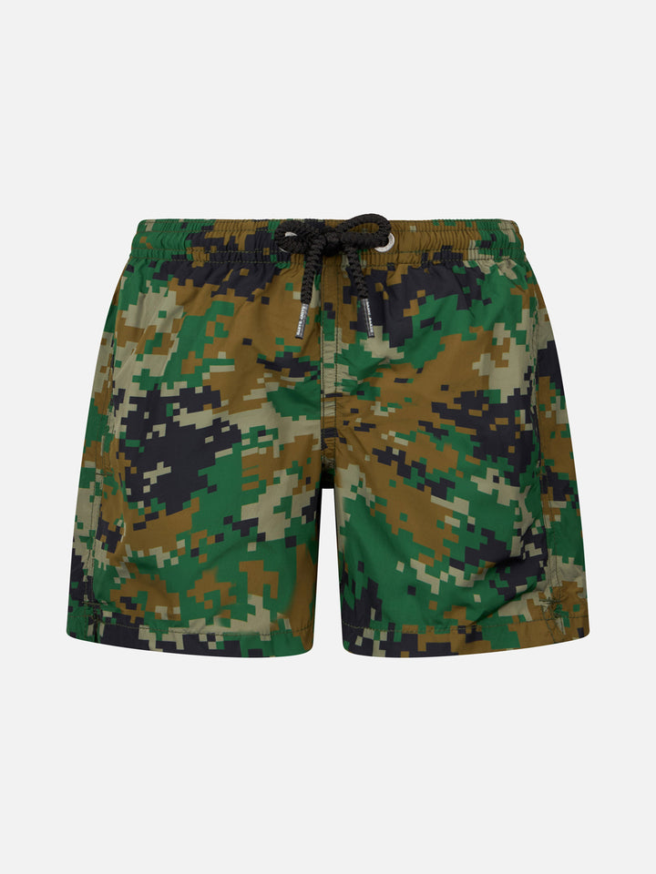 Boy lightweight fabric swim-shorts Jean Lighting with pixel camouflage print - MC2 Saint Barth
