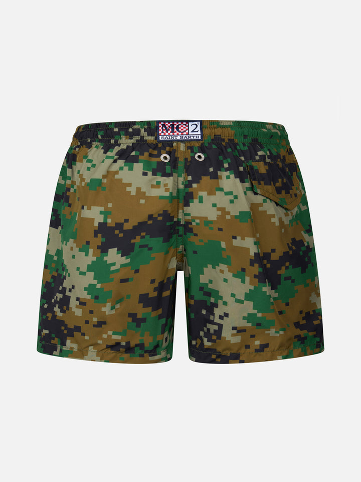 Boy lightweight fabric swim-shorts Jean Lighting with pixel camouflage print - MC2 Saint Barth