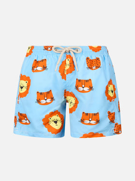 Boy lightweight fabric swim-shorts Jean Lighting with lions print - MC2 Saint Barth